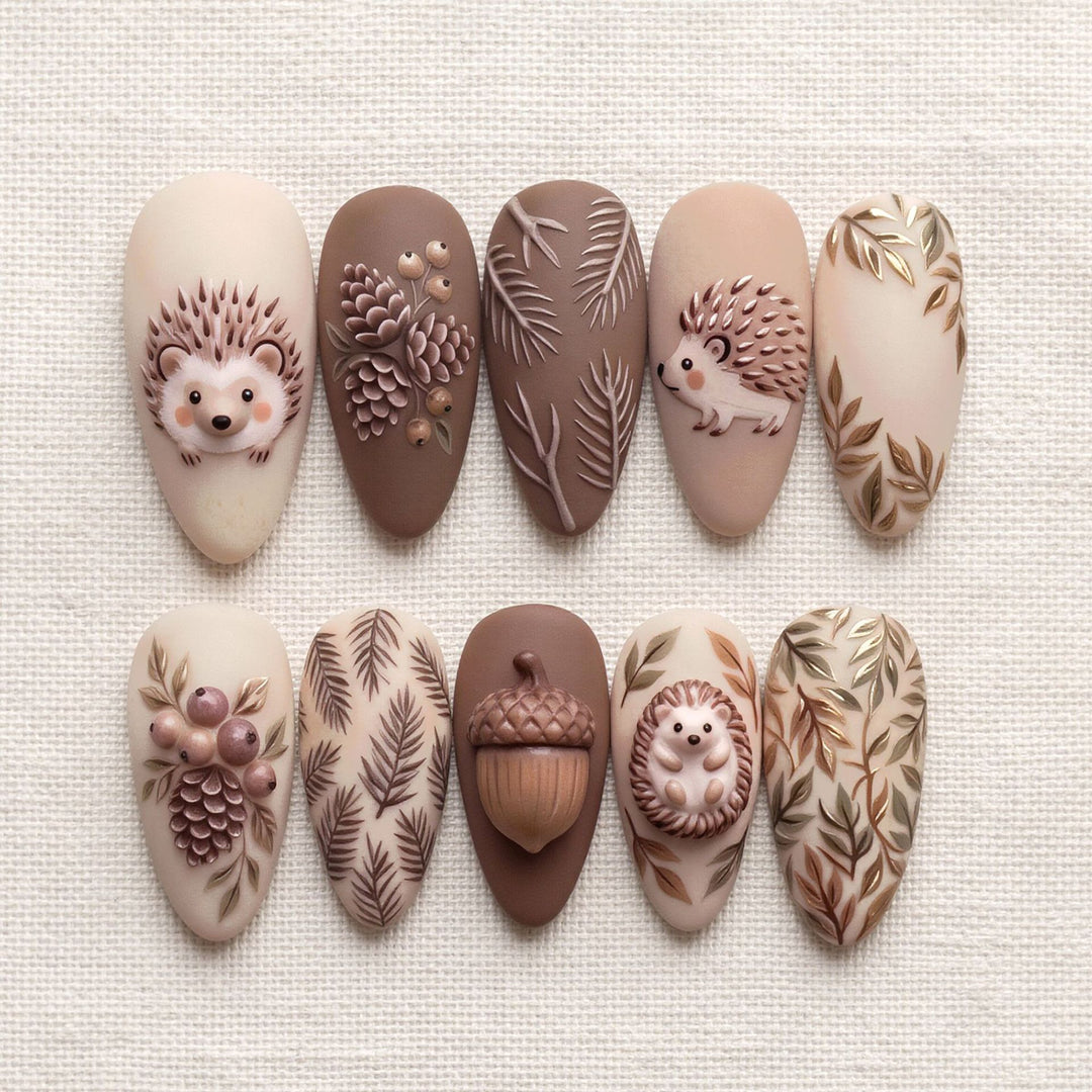 Artistic Handcrafted 3D Hedgehog Nail Art Tips Stornfield
