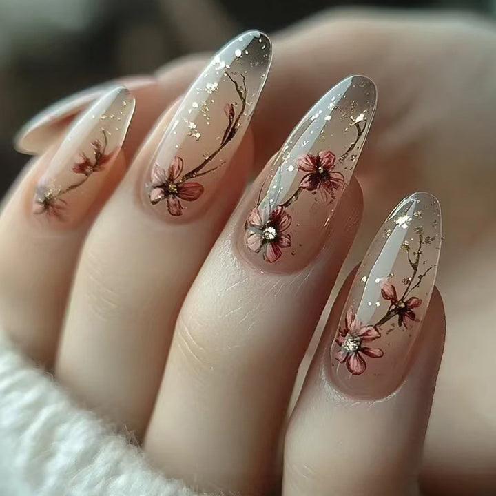 Artistic Floral Press-On Nail Set Stornfield