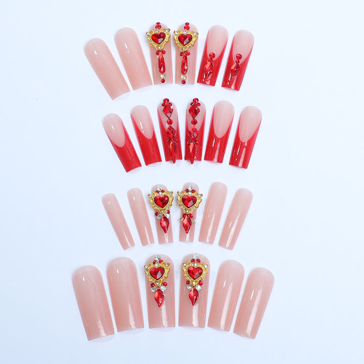 Decorative Nail Art Press-On Kit with Heart and Gem Embellishments Stornfield