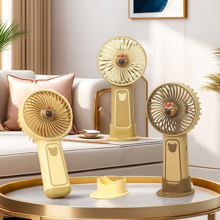 Unisex portable hand fan with bear motif and charging station Stornfield