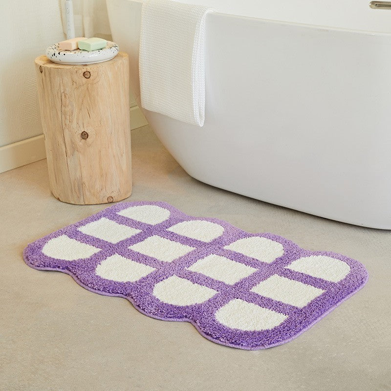 Sculpted Checkerboard Plush Microfiber Non-Slip Bath Rug