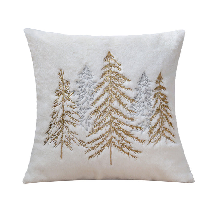 Square decorative cushion cover made of faux fur with embroidered Christmas tree motif Stornfield