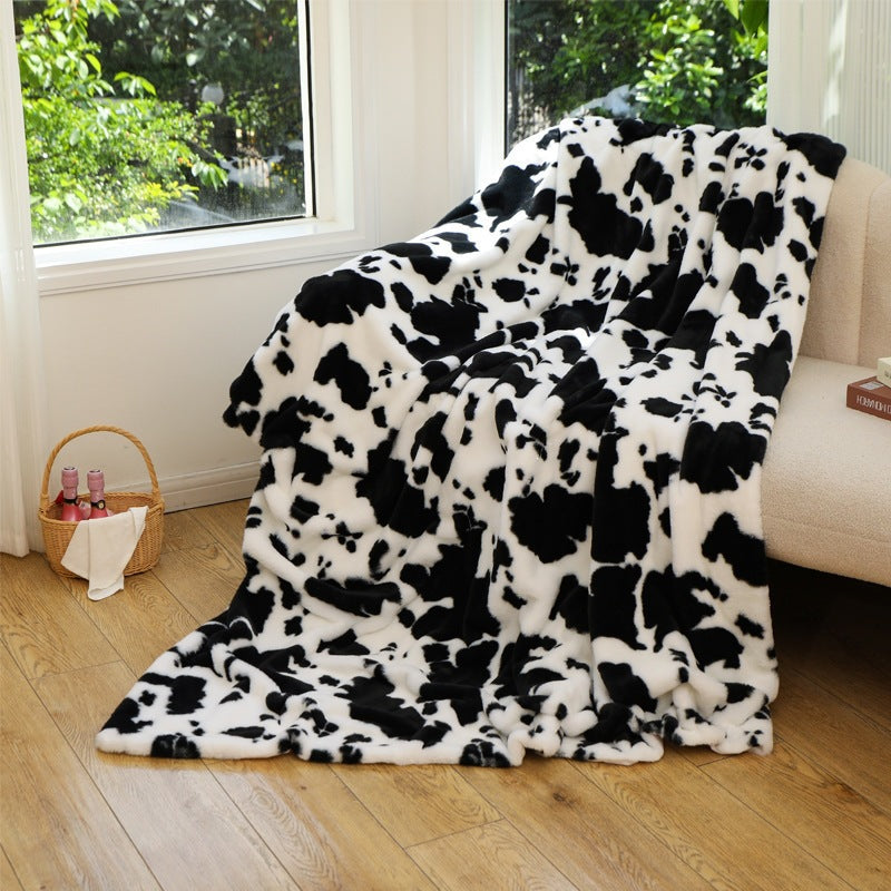Plush Cow Print Throw Blanket