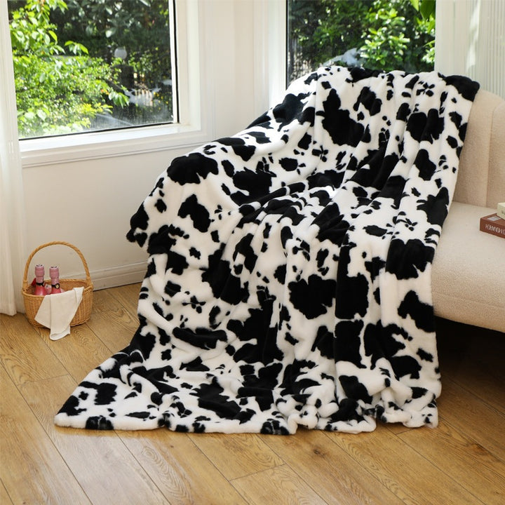 Plush Cow Print Throw Blanket