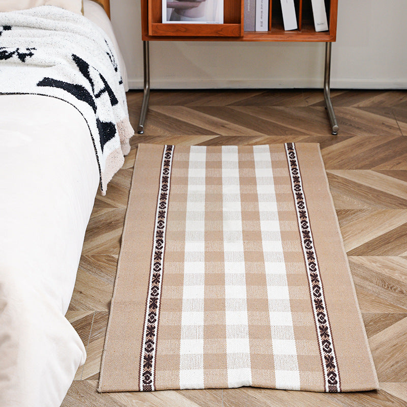 Flat-woven runner rug with check pattern and decorative border stripe Stornfield
