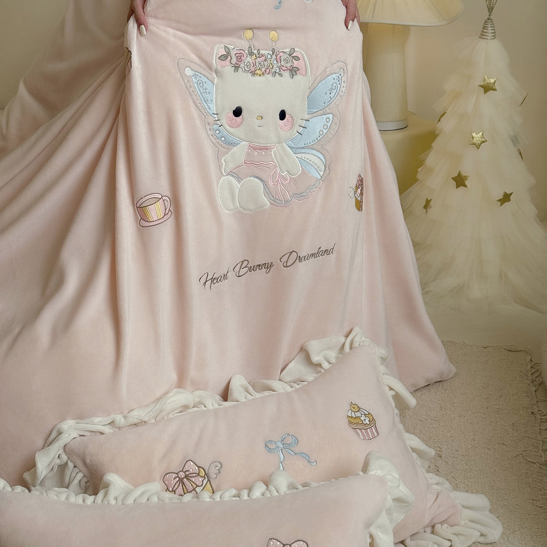 Princess Bunny Embroidered Ruffled Velvet Comforter Duvet Set
