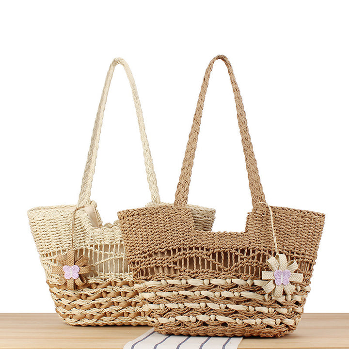 Handmade straw tote bag with unique flower design Stornfield