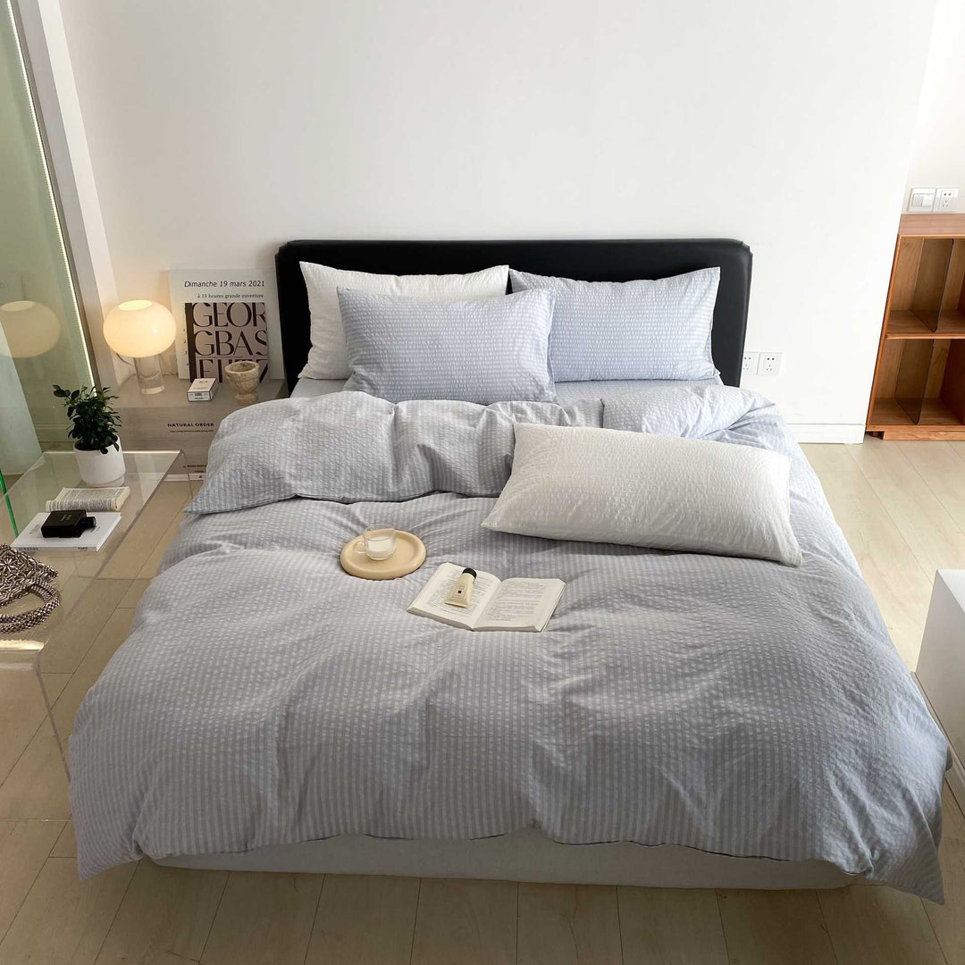 Waffle-Textured Cotton Duvet Cover Set with Hidden Closure and Pillow Shams