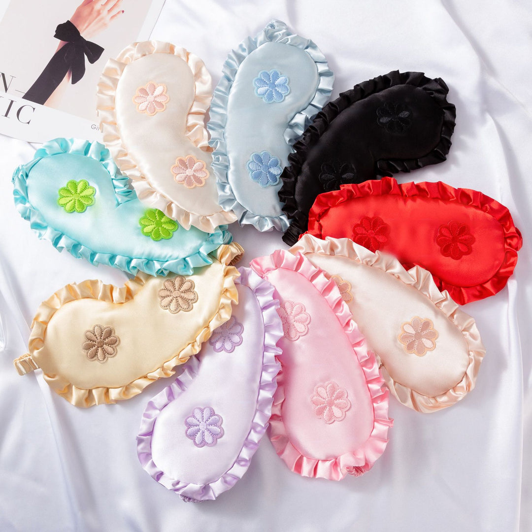 Women's embroidered satin sleep mask with gathered ruffled edge and soft padding Stornfield
