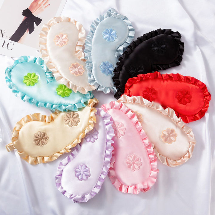 Women's embroidered satin sleep mask with gathered ruffled edge and soft padding Stornfield