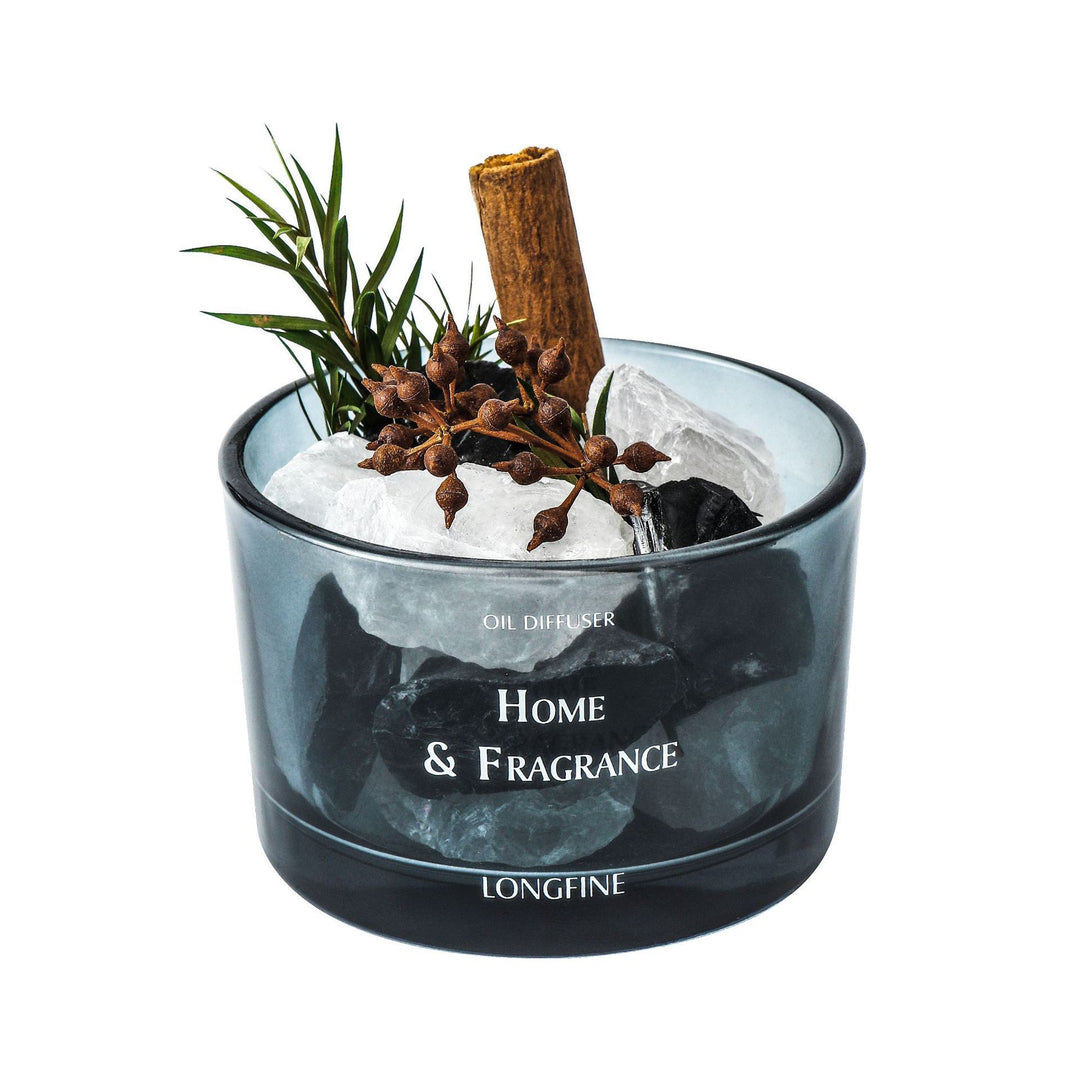 Glass Oil Diffuser Jar with Himalayan Salt Crystal & Botanical Garnish