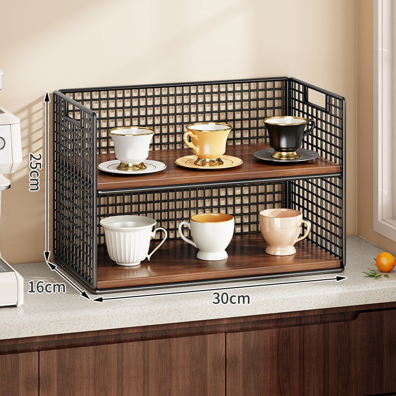 Double-Tier Metal Grid Countertop Organizer Shelf for Cups and Kitchenware