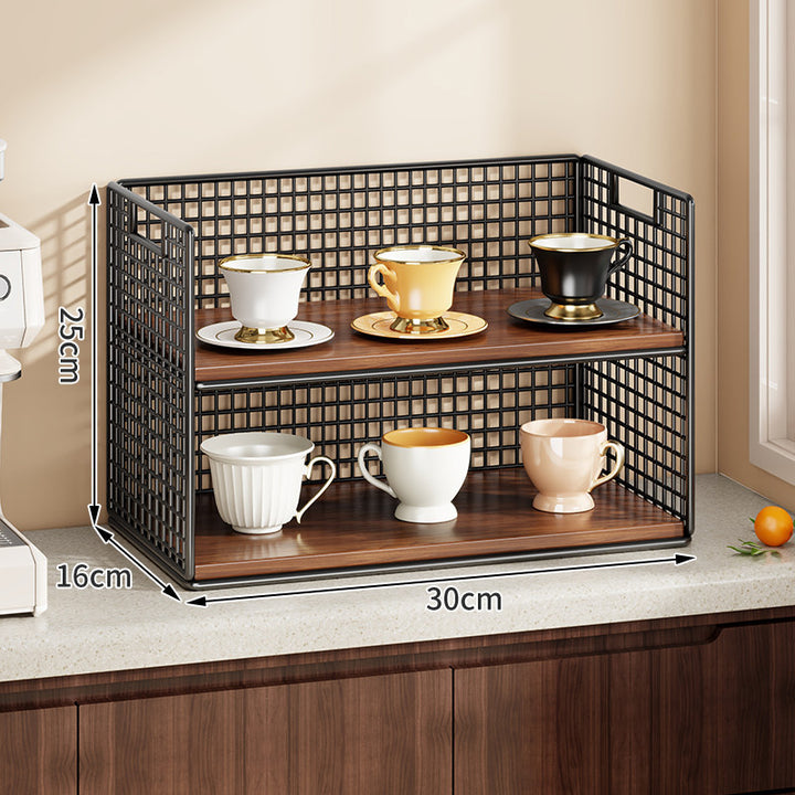 Double-Tier Metal Grid Countertop Organizer Shelf for Cups and Kitchenware