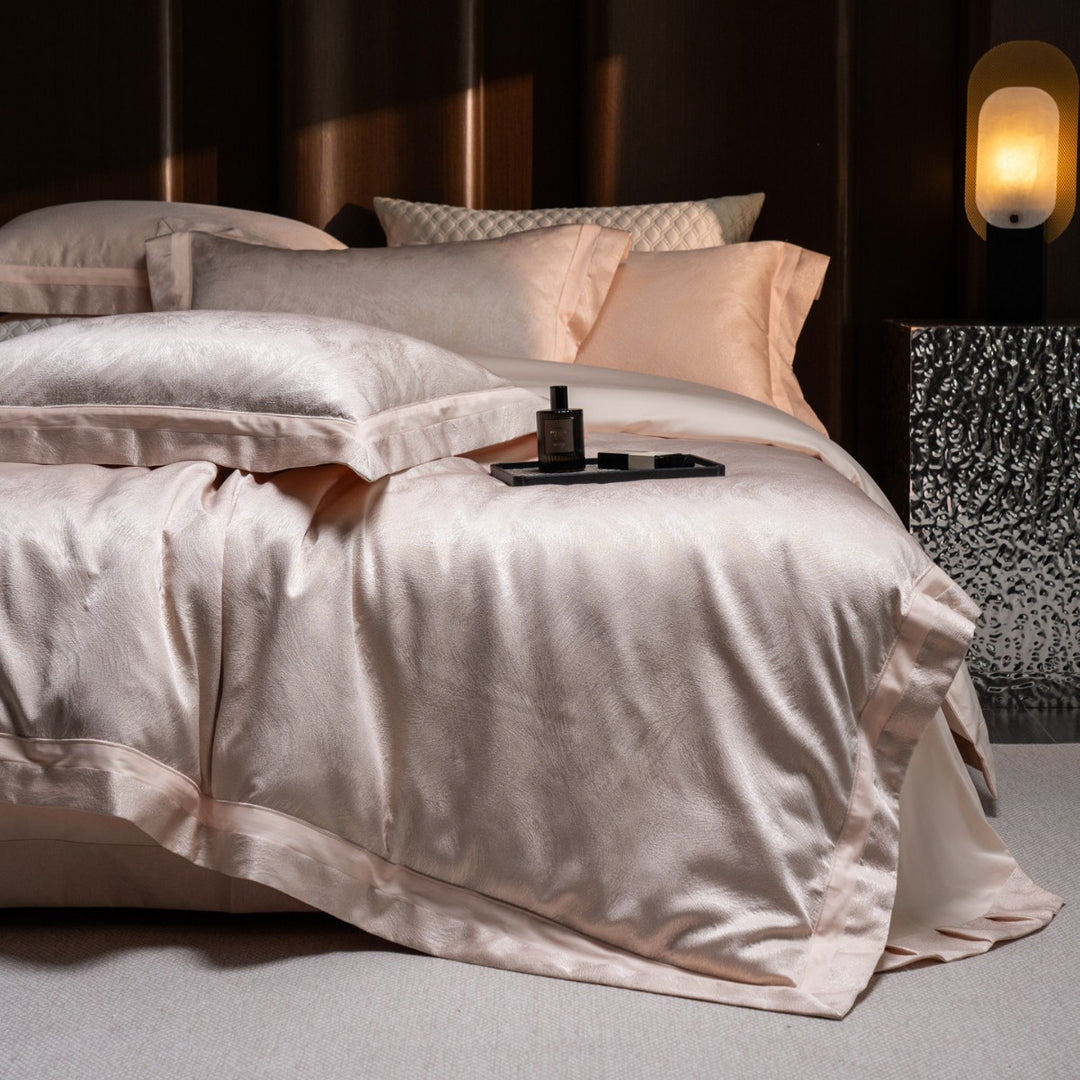 Silk-Feel Satin Duvet Cover Set with Flanged Border and Pillow Shams