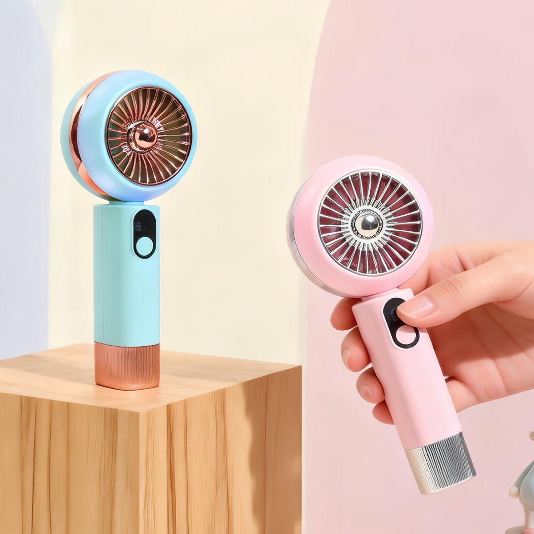 Ladies portable mini hand fan with LED light and digital control Stornfield