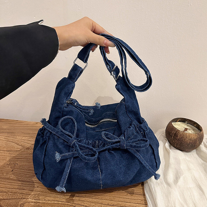 Denim Drawstring Hobo Bag