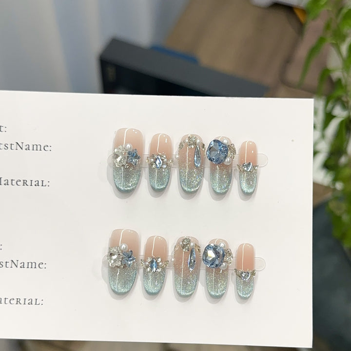 Glamorous Crystal-Embellished Press-On Nail Art