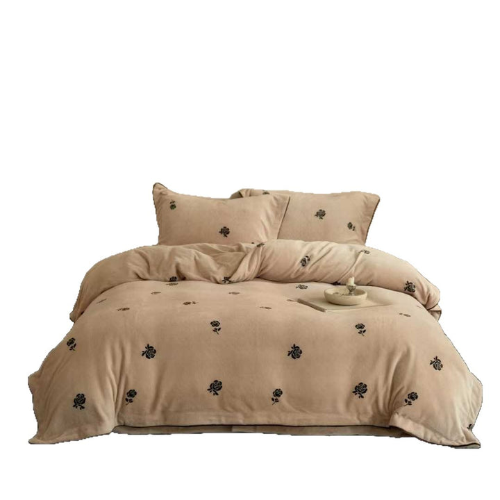 Luxury Embroidered Rose Duvet Cover Set with Contrast Piping