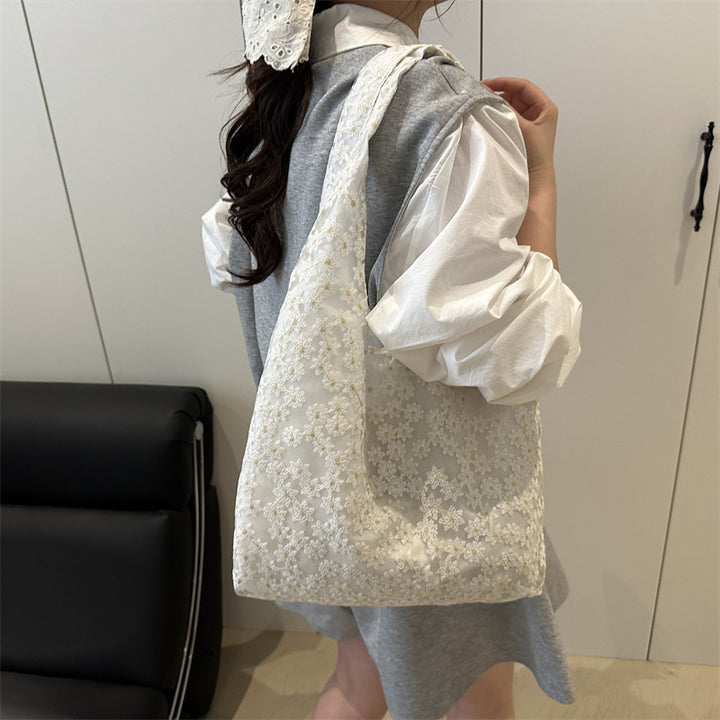 Elegant Floral Embroidered Grocery Tote Bag Stornfield
