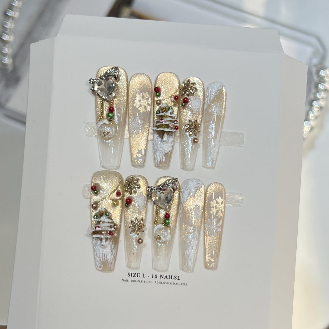 Snowflake-Inspired Glitter Press-On Nail Set Stornfield