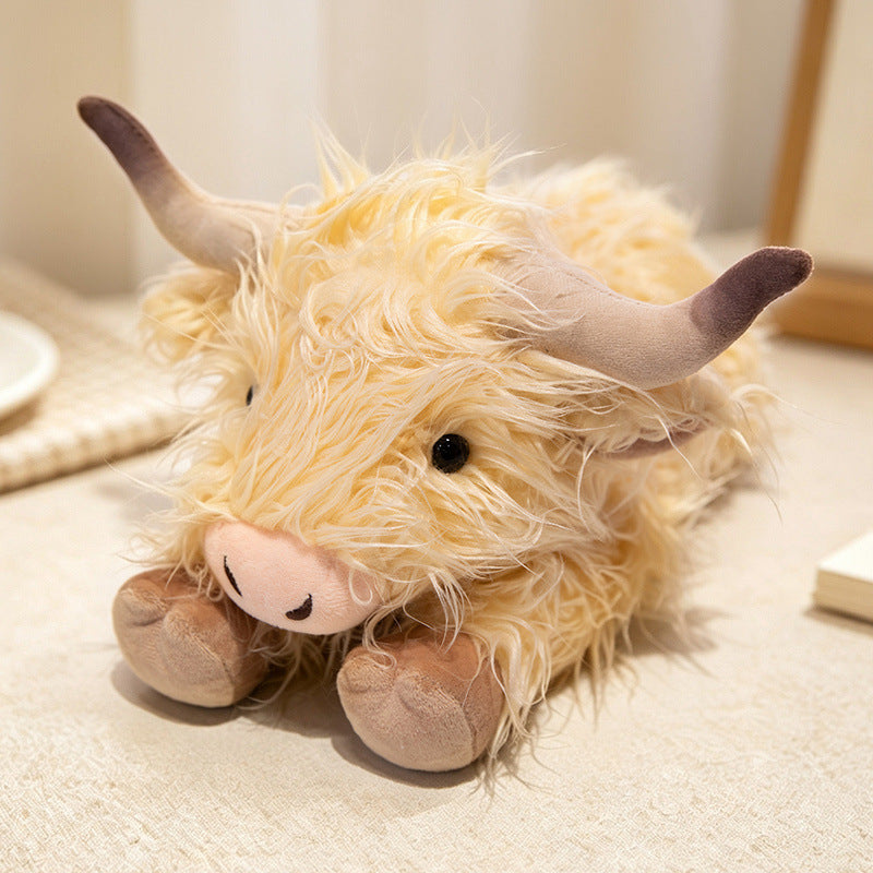 Plush Highland Calf Collectible Soft Toy with Curly Faux-Fur and Poseable Horns Stornfield
