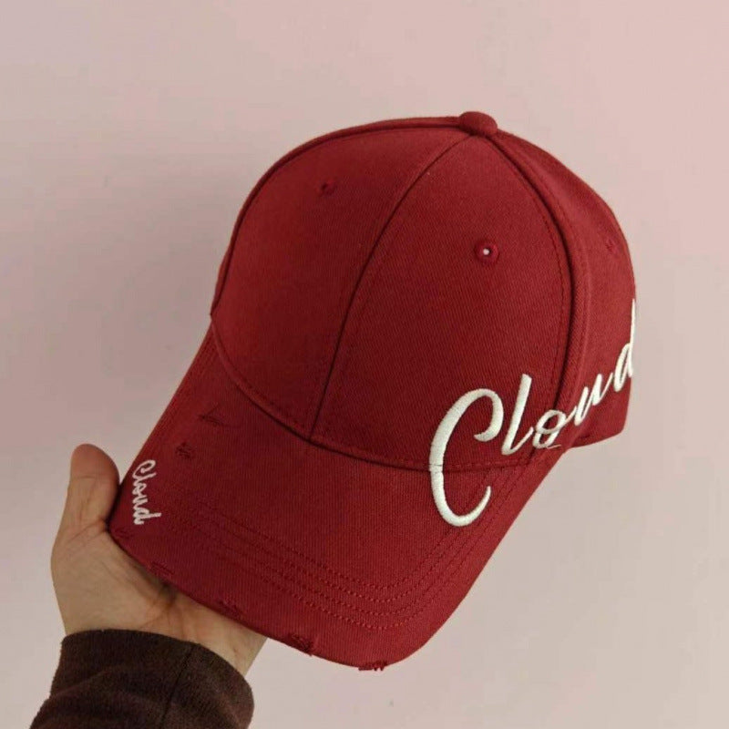 Women's Distressed Cotton Baseball Cap with Scripted Design Stornfield