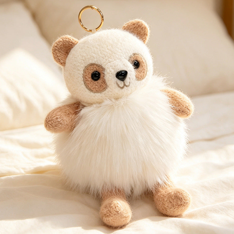 Plush Fluffy Monkey Bag Charm Keychain with Faux-Fur Body and Gold Ring Stornfield