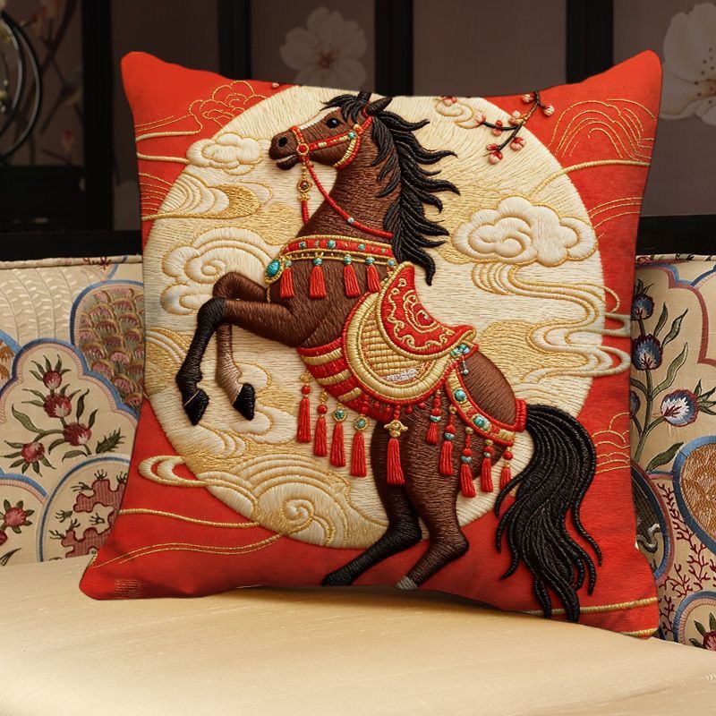 Decorative Horse Embroidered Throw Pillow