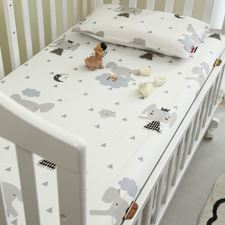 Baby Fitted Sheet Set for Crib with Elephant Print made of Breathable Muslin
