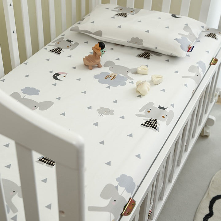 Baby Fitted Sheet Set for Crib with Elephant Print made of Breathable Muslin