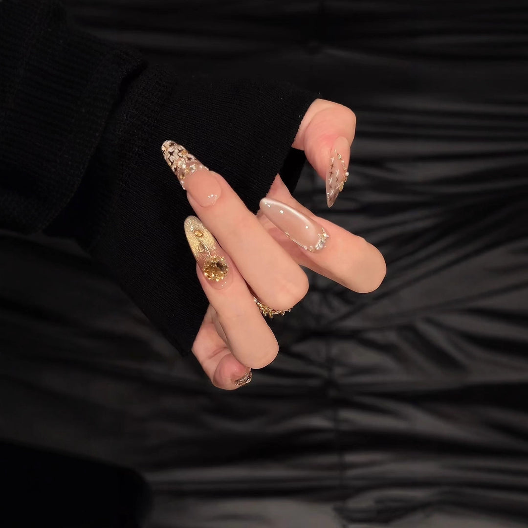 Glamorous Crystal-Adorned Nail Extensions