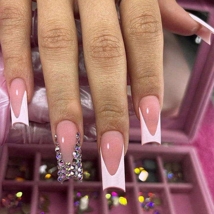 Stylish nail extensions with glitter design Stornfield