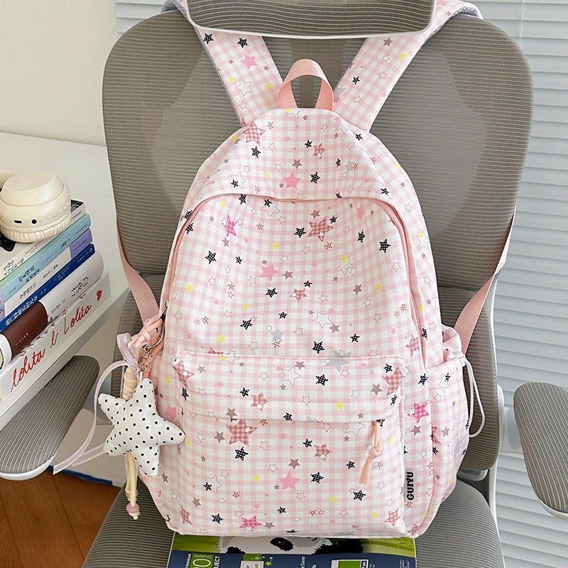 Stylish Checked Star-Patterned Backpack Stornfield