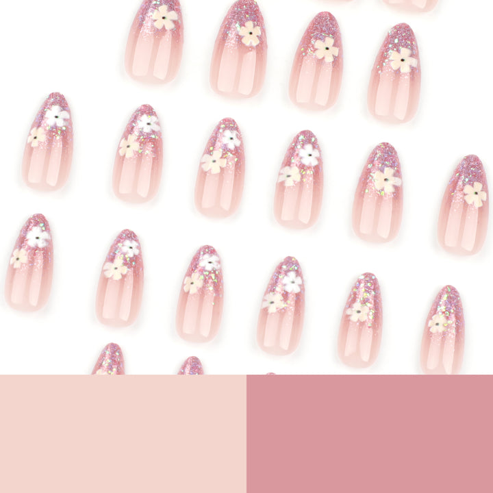 Glamorous nail extensions with glittering and floral design Stornfield