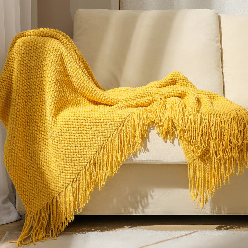 Decorative Fringe Knit Throw Blanket