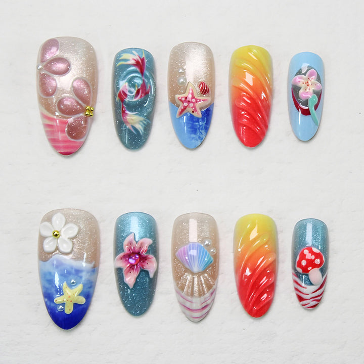Artificial nail set with spooky clown motifs and extravagant accents Stornfield