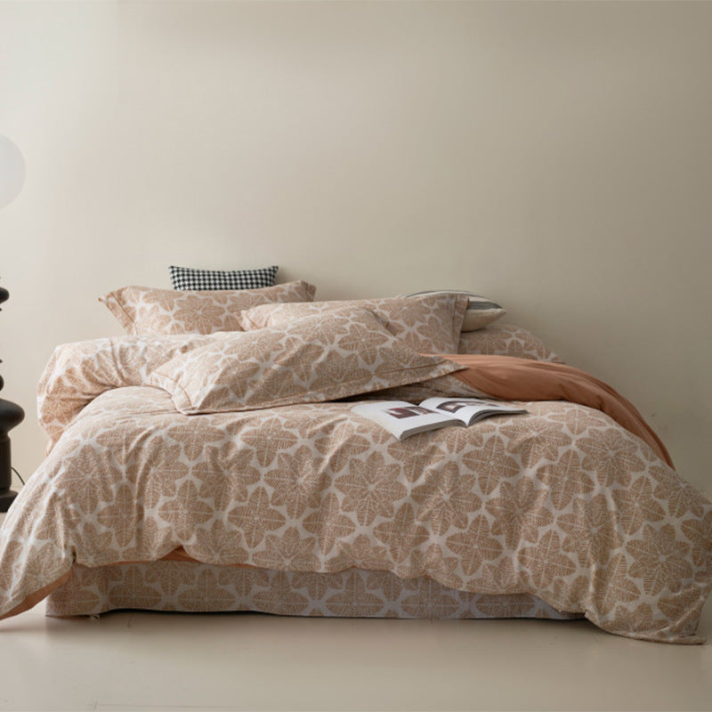 Bedding set made of cotton percale with geometric check pattern, breathable and easy to iron
