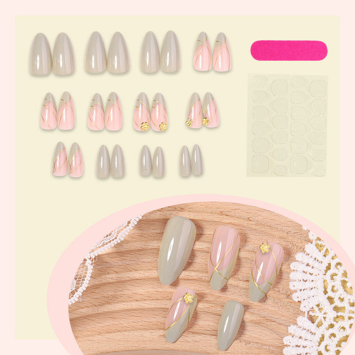 Artificial nail set with elegant marble design and gold accents Stornfield