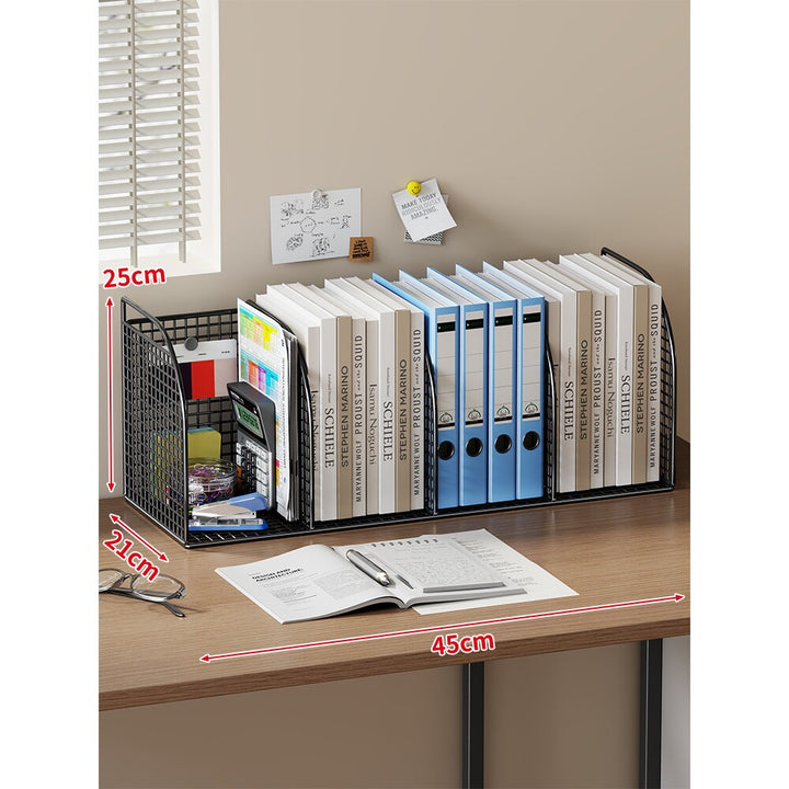 Long Multi-Slot Desktop File and Binder Organizer with Pen and Accessory Holder
