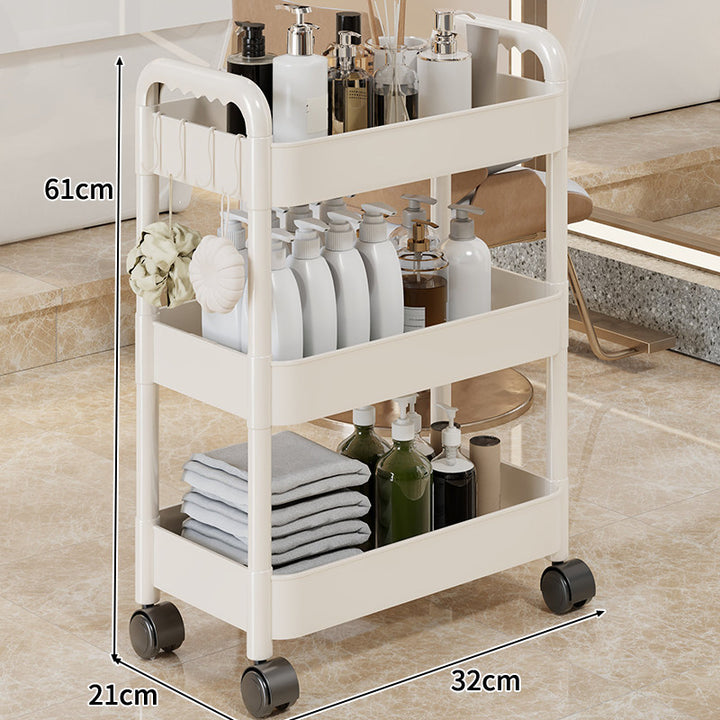 Three-Tier Rolling Mobile Storage Cart with Wheels and Removable Accessory Cups
