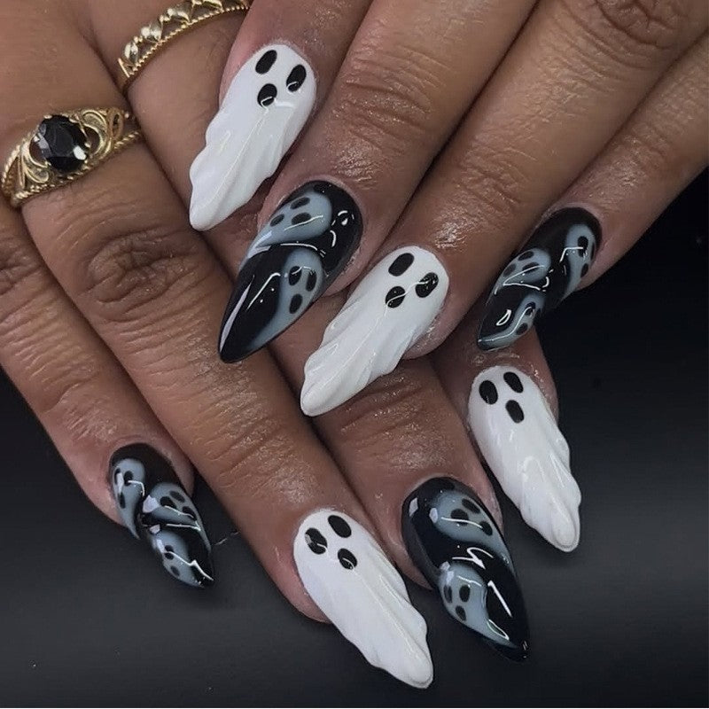 Acrylic Nail Set with Creepy Ghost Design Stornfield