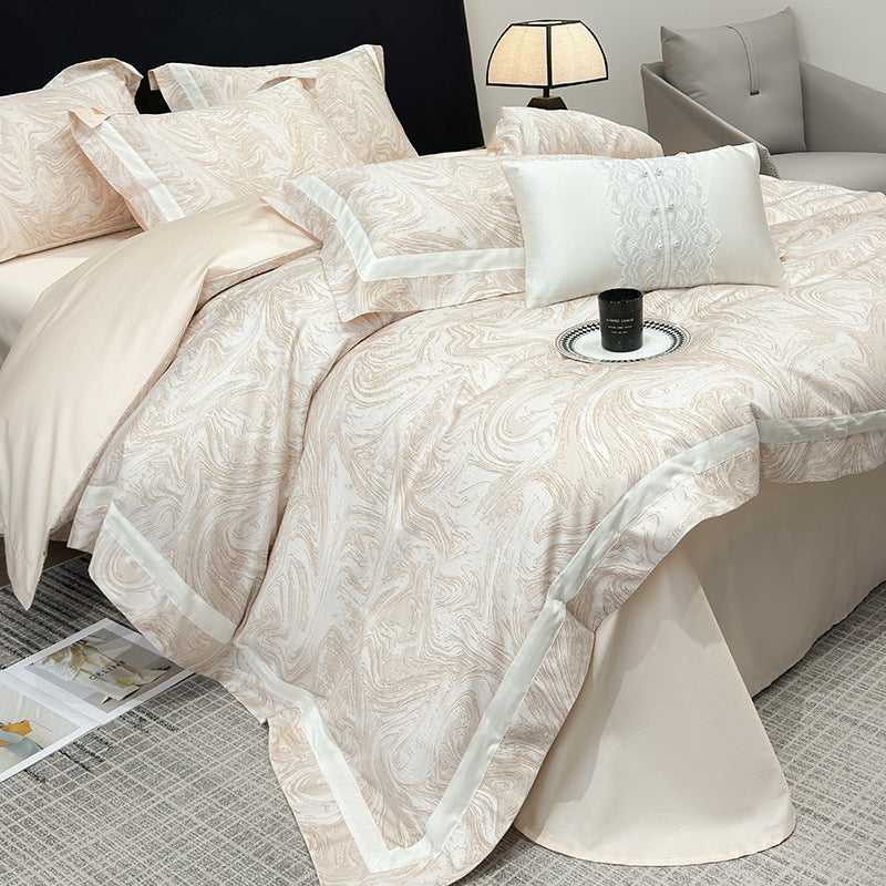 Luxury Marble-Print Cotton Duvet Cover and Pillowcase Set
