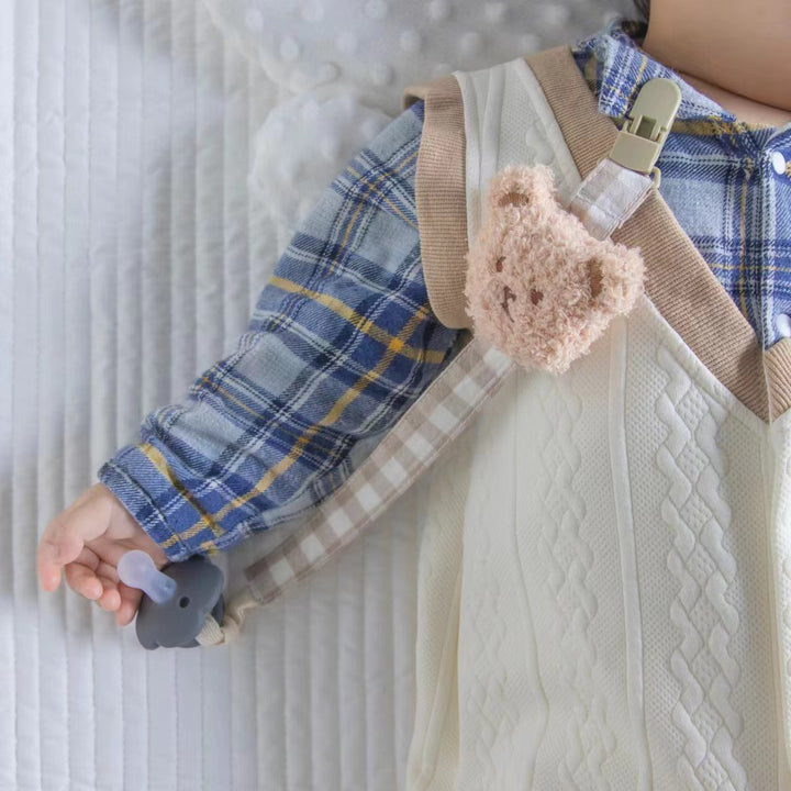 Floral Fabric Pacifier Clip with Gingham Cotton Strap