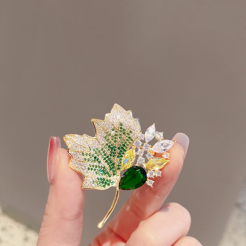 Exquisite leaf brooch with sparkling crystals Stornfield