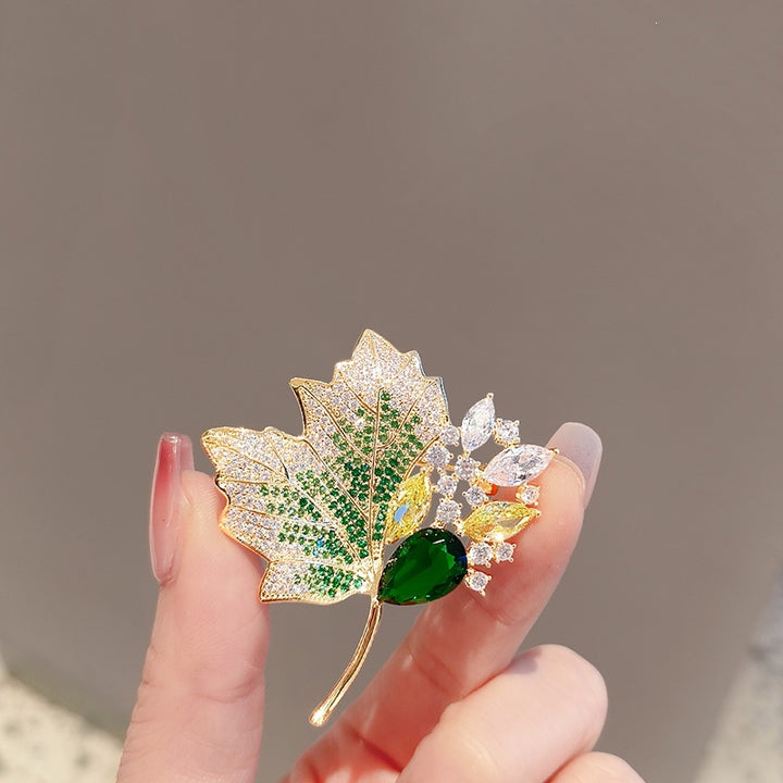 Exquisite leaf brooch with sparkling crystals Stornfield