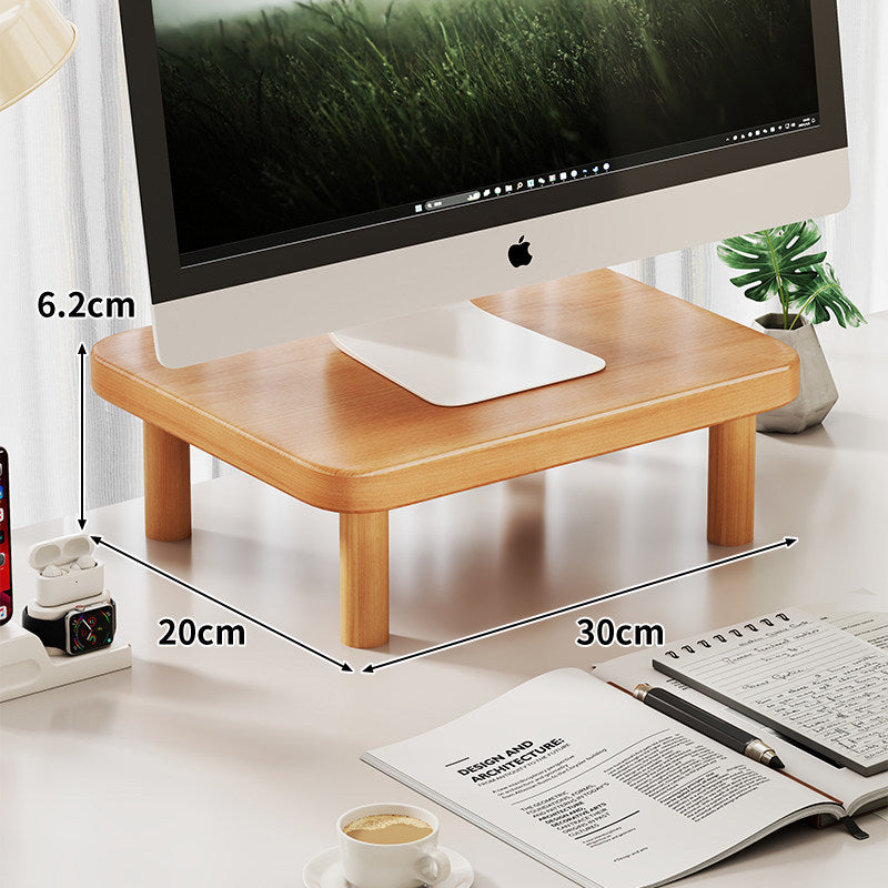 Compact Solid Wood Monitor Riser Stand with Four Round Legs