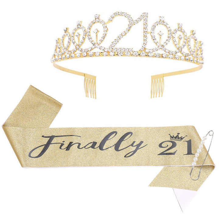 Women Crystal-Embellished Birthday Crown with Personalized Sash Stornfield