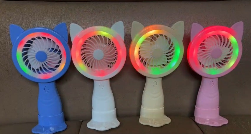 Unisex Portable Hand Fan with Creative Cat Ears and Colorful LED Lights Stornfield