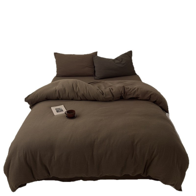 Washed Cotton Gauze Textured Duvet Cover Set with Deep-Pocket Fitted Sheet