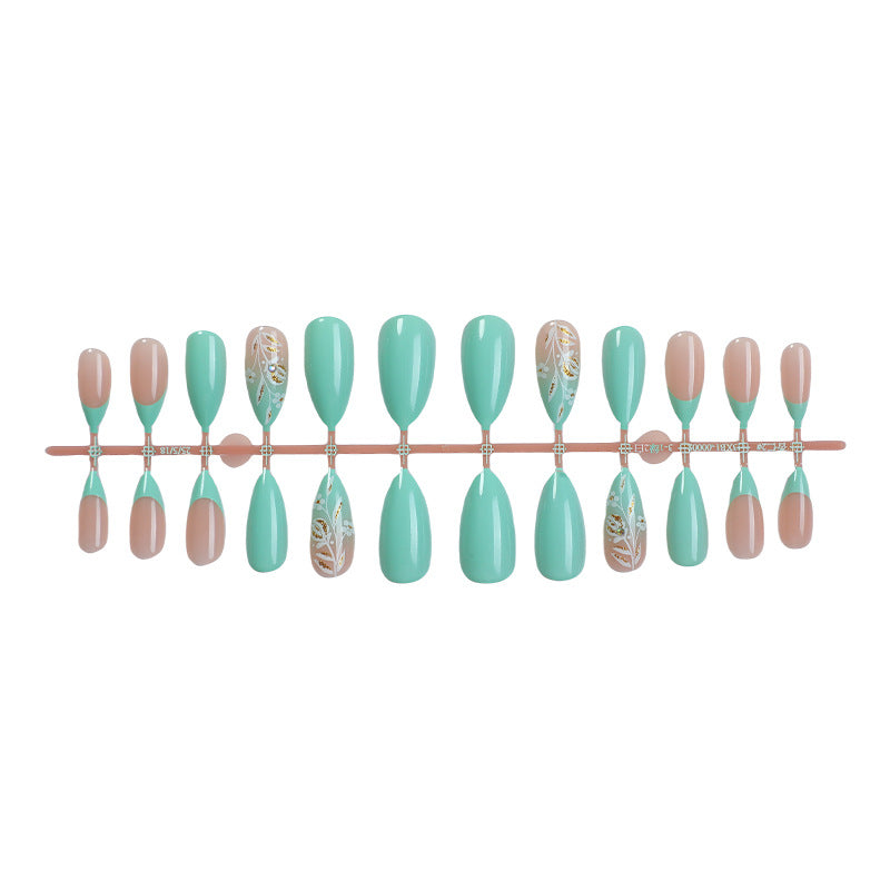 Artisan Press-On Nail Set with Elegant Leaf Patterns Stornfield